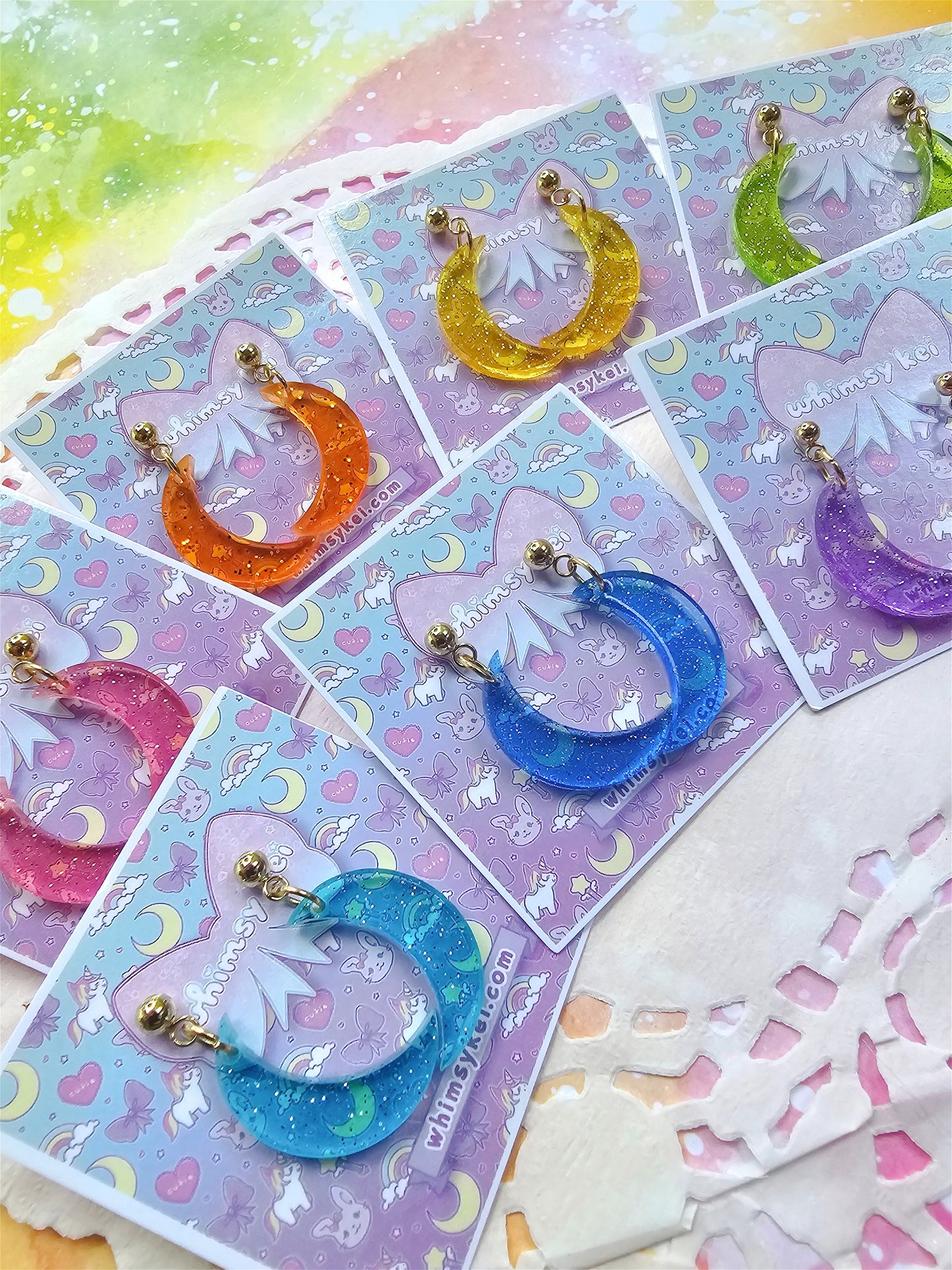 Jelly Moon Earrings | Mahou Kei Earrings | Fairy Kei | Moon Stud Earrings | Pastel Earrings