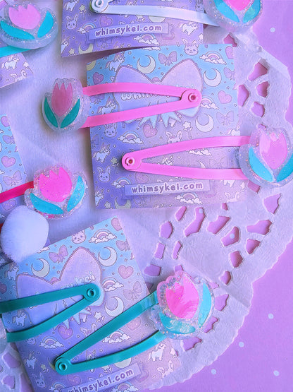 Pastel Tulip Barrettes | Flower Barrettes | Pink Tulip Clips | Cottage Core Clips | Spring Barrettes| Summer Hair clip| Easter Hair Clip
