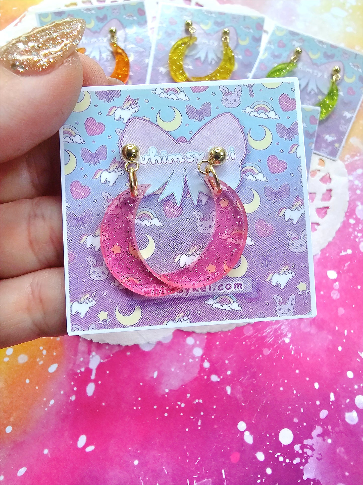 Jelly Moon Earrings | Mahou Kei Earrings | Fairy Kei | Moon Stud Earrings | Pastel Earrings