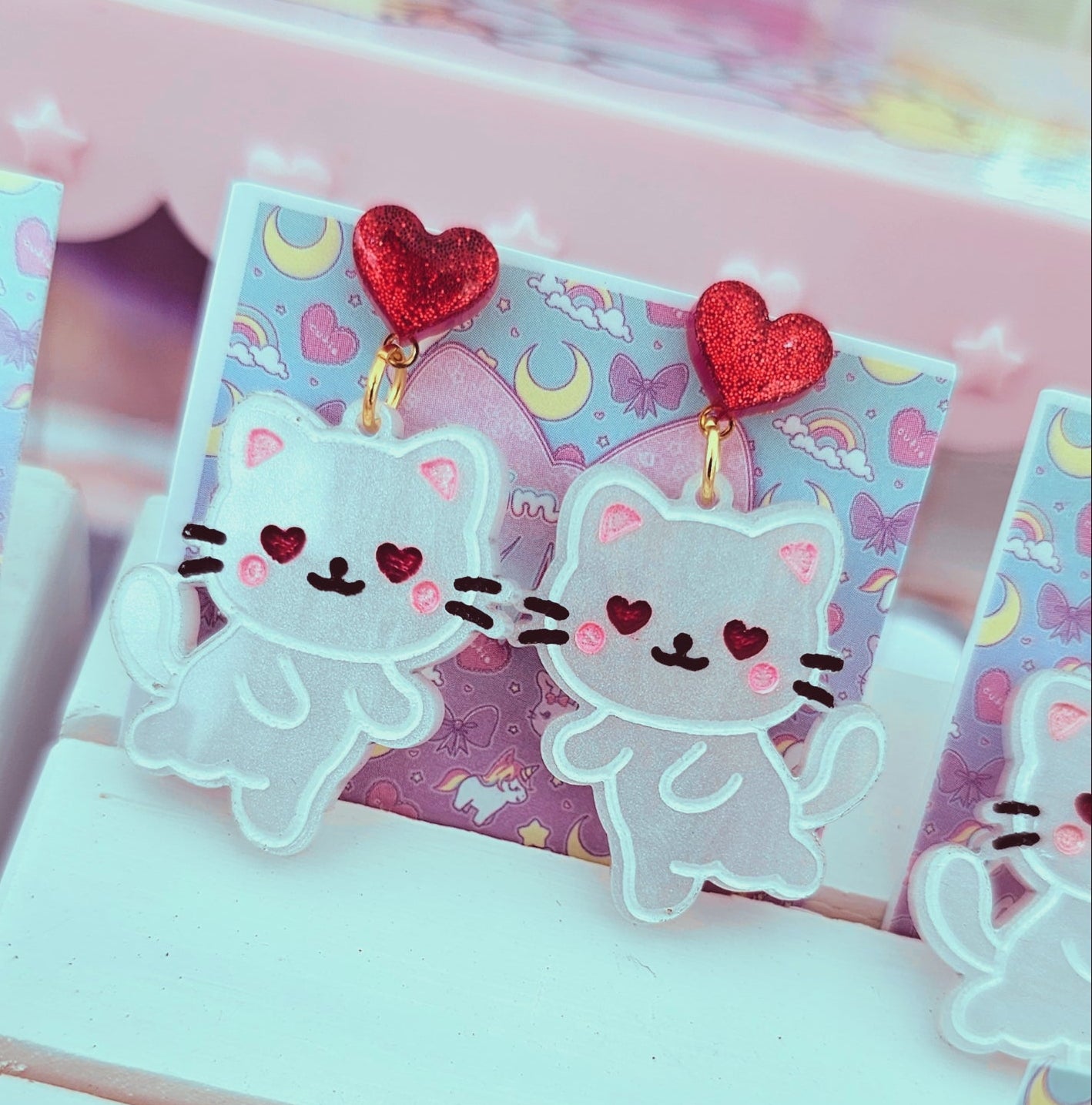 White Cat Earrings | Valentines Kitty Earrings | White Kitty | Kitten Earrings | Cute Valentines Earrings