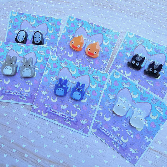 Character Stud Earrings | Anime Inspired Earrings | Cat Earrings | Fire Earrings