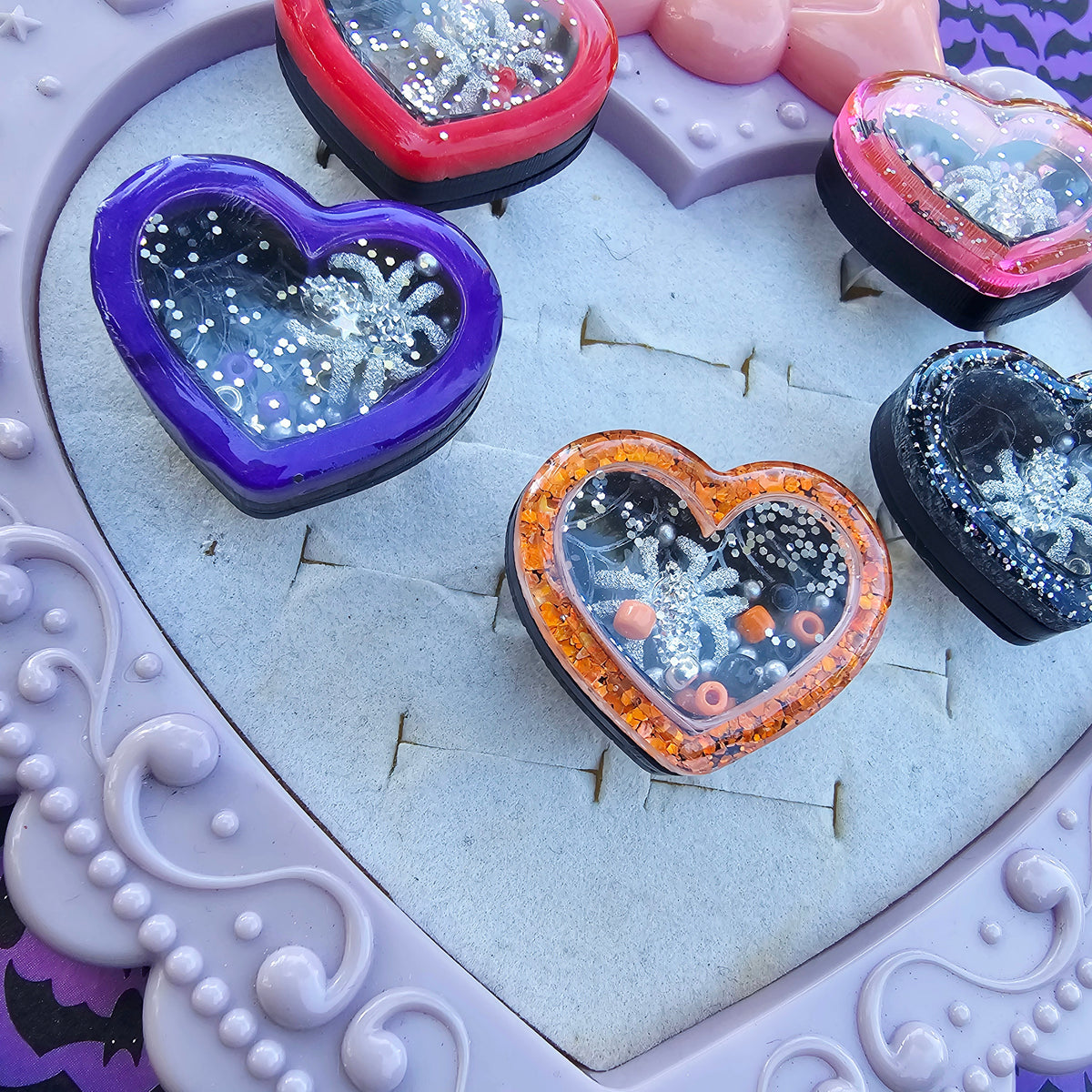 Halloween Heart Shaker Ring | Gothic Heart Ring | Glitter Halloween Ring | Goth Ring | Gothic Lolita Ring