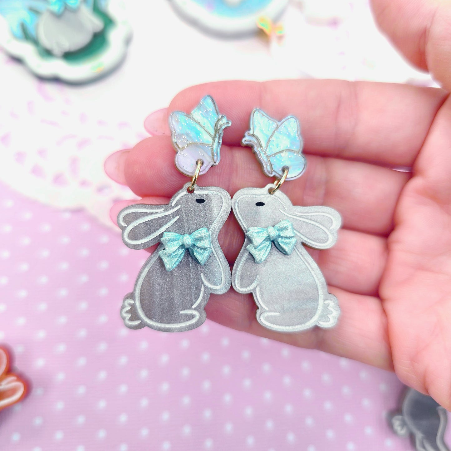 Easter Bunny Earrings | Rabbit Earrings | Butterfly Earrings | Brown Bunny | Easter Earrings