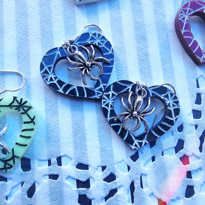 Heart Spiderweb Earrings | Halloween Earrings | Heart Earrings | Spider Earrings | Pastel Halloween
