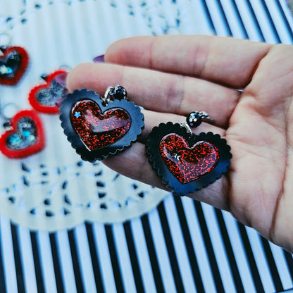 Red Halloween Heart Earrings | Goth Earrings | Gothic Lolita Earrings | Black and Red Heart