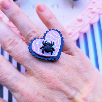 Elegant Spiderweb Ring | Halloween Ring | Heart Ring | Spider Ring | Pastel Halloween
