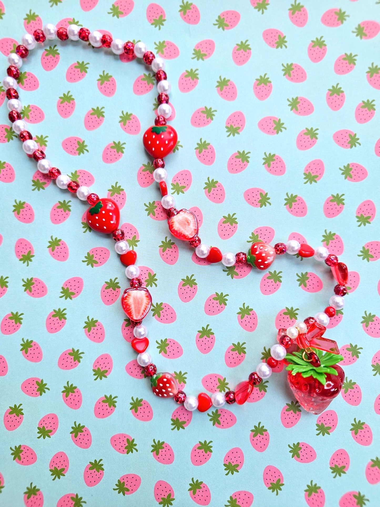 Beaded Strawberry Necklace | Pastel Red Necklace | Red Heart Necklace | Cottage Core Necklace | Classic Lolita Necklace