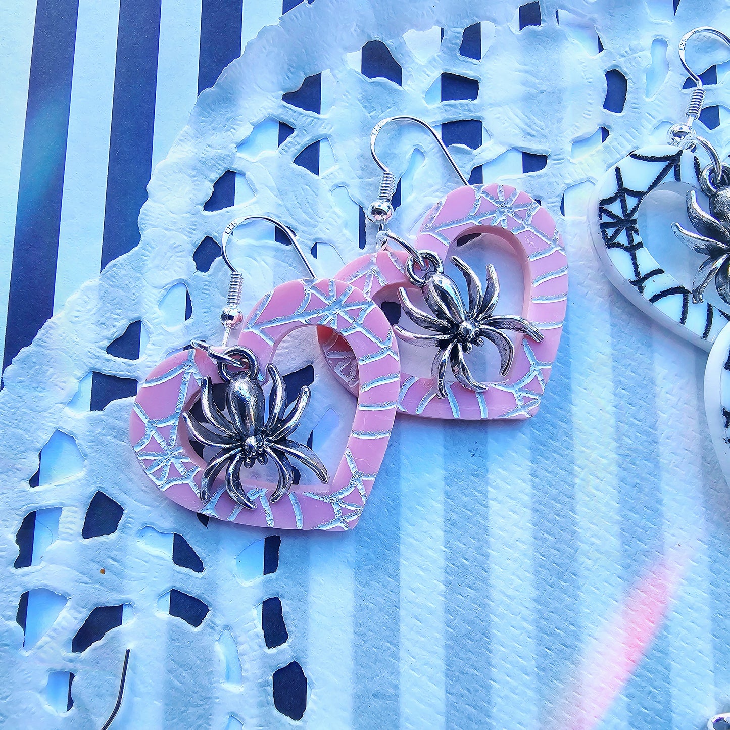 Heart Spiderweb Earrings | Halloween Earrings | Heart Earrings | Spider Earrings | Pastel Halloween