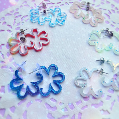 Mini Gingham Daisy Hoops | Pastel Earrings | Statement Hoop Earrings | 90s Earrings | Chunky Earrings | Gyaru Earrings
