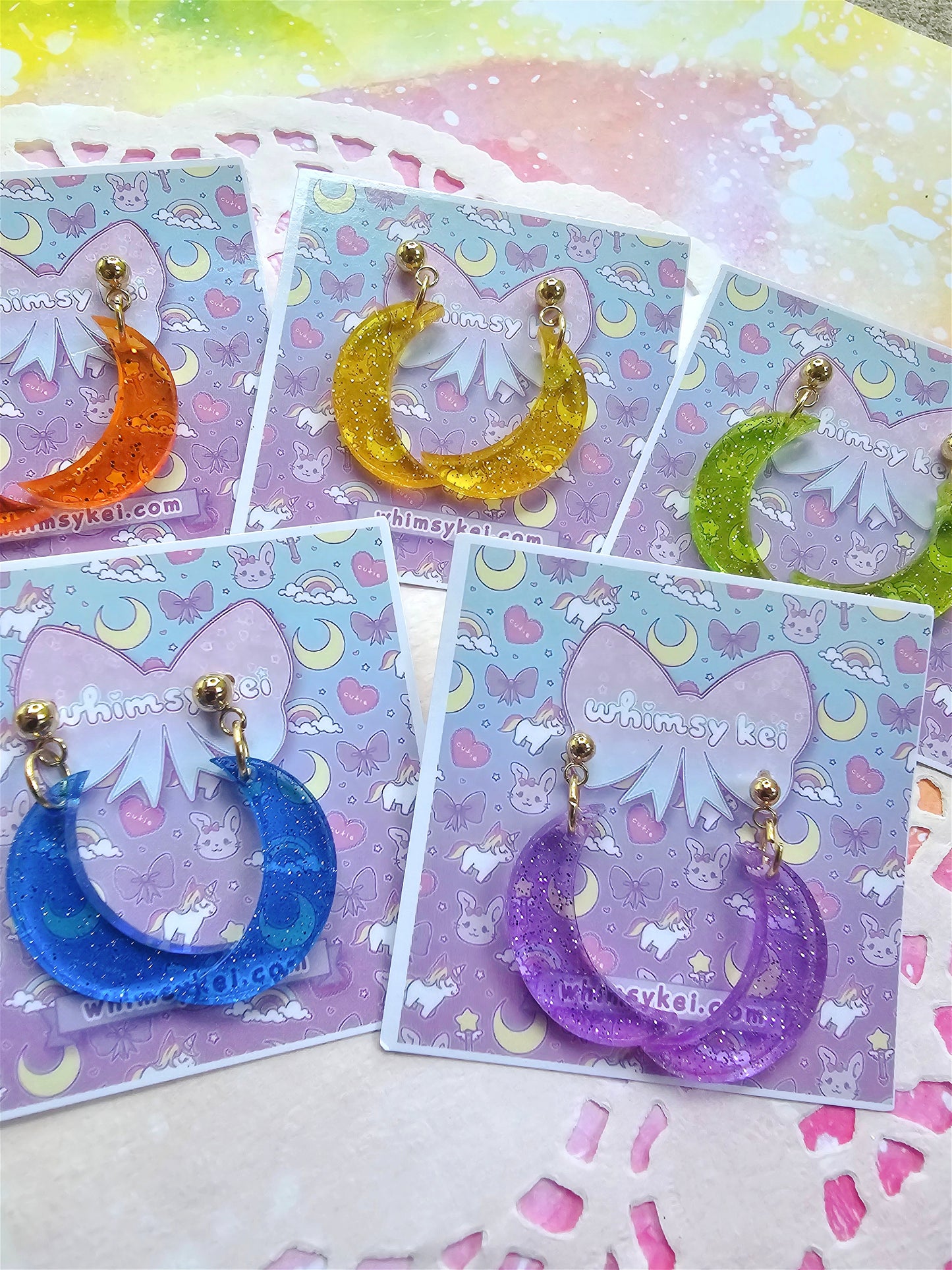 Jelly Moon Earrings | Mahou Kei Earrings | Fairy Kei | Moon Stud Earrings | Pastel Earrings