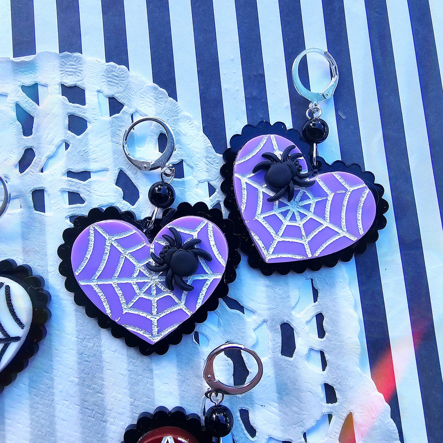 Elegant Spiderweb Earrings | Halloween Earrings | Heart Earrings | Spider Earrings | Pastel Halloween