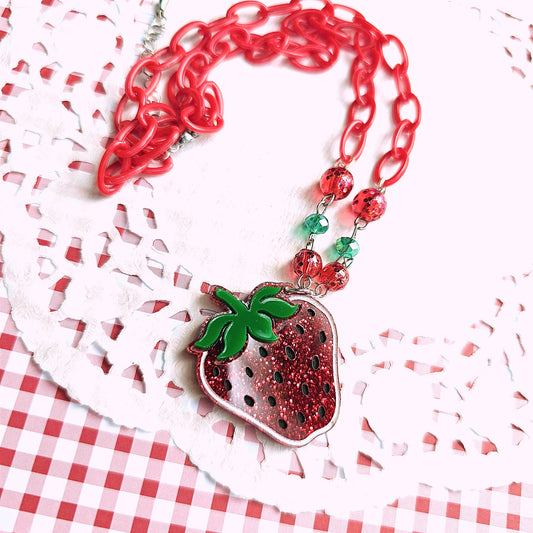 Red Strawberry Necklace | Cute Strawberry | Berry Necklace | Sweet Lolita Coord