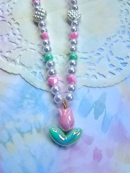 Beaded Tulip Necklace | Sweet Lolita Necklace | Cottage Core Necklace | Fairy Kei Necklace