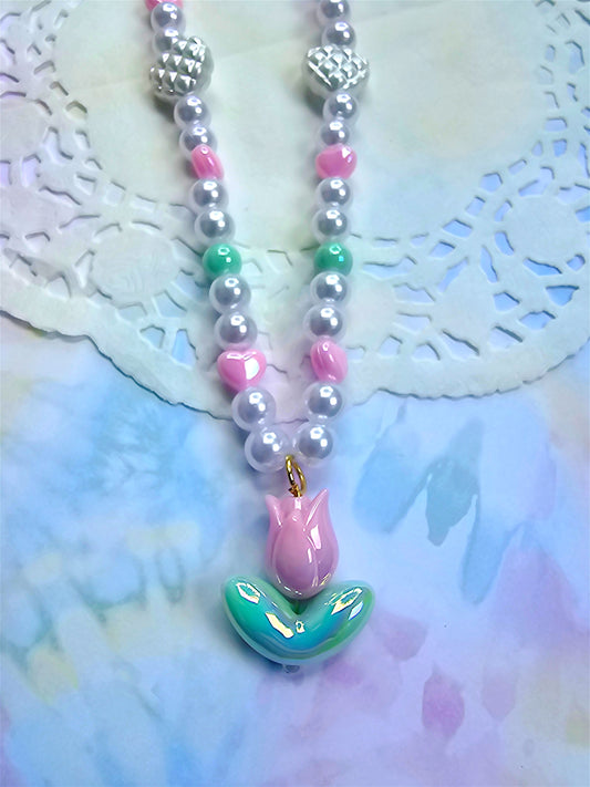 Beaded Tulip Necklace | Sweet Lolita Necklace | Cottage Core Necklace | Fairy Kei Necklace