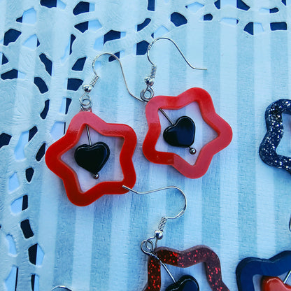 Red Halloween Star Earrings | Goth Earrings | Gothic Lolita Earrings | Black and Red Stars