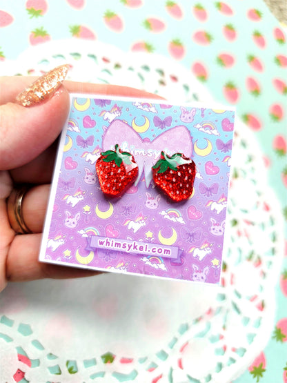 Red Strawberry Studs | Summer Earrings | Spring Earrings | Sweet Lolita Earrings | Red Berry Earrings