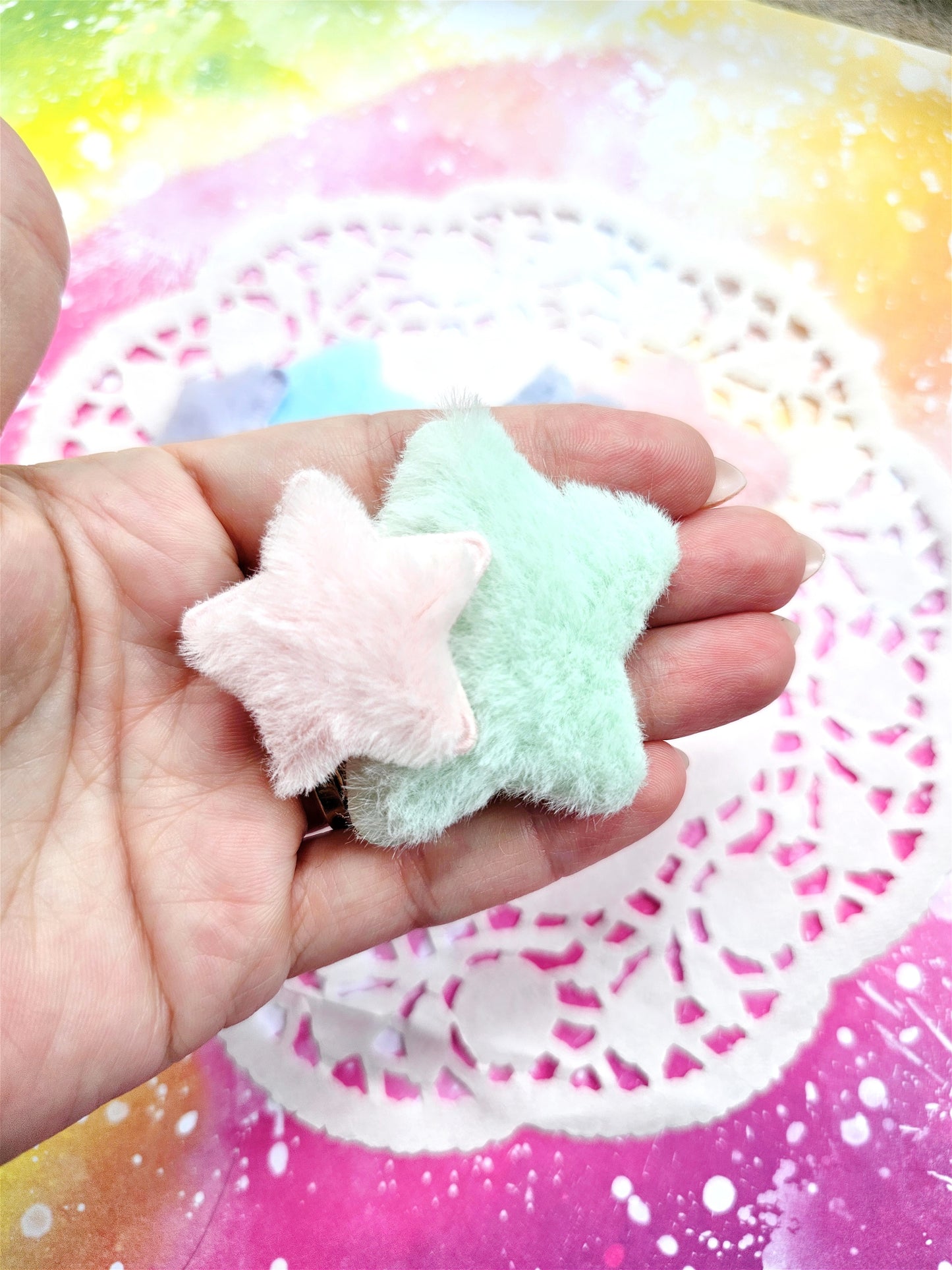 Fuzzy Star Clips | Pastel Star Barrette | Pink Star | Fairy Kei Hair | Decora Kei
