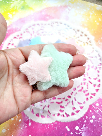 Fuzzy Star Clips | Pastel Star Barrette | Pink Star | Fairy Kei Hair | Decora Kei