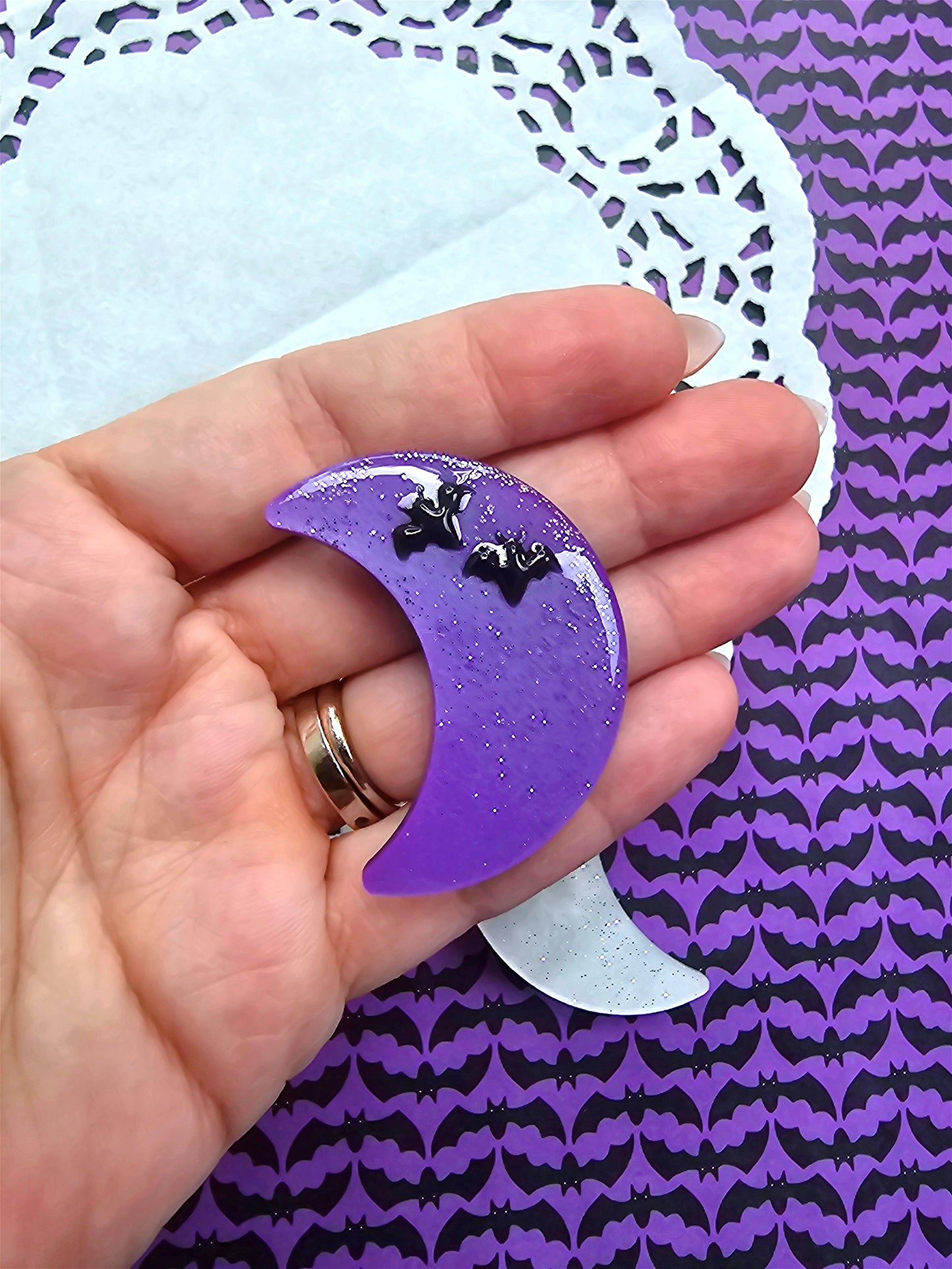 Halloween Moon Clip | Gothic Moon | Black Moon Hair Clip | Bat Hair Clip