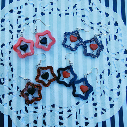 Red Halloween Star Earrings | Goth Earrings | Gothic Lolita Earrings | Black and Red Stars