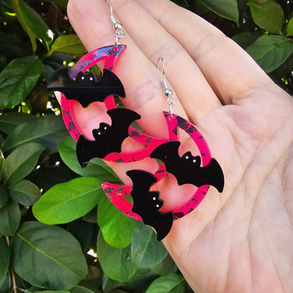 Neon Moon Earrings | Halloween Earrings | Moon Earrings | Bat Earrings | Neon Halloween