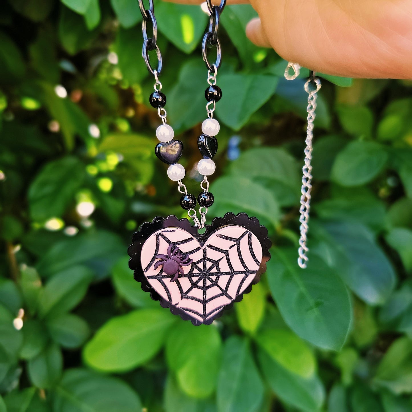 Elegant Spiderweb Necklace | Halloween Necklace | Heart Necklace | Spider Necklace | Pastel Halloween