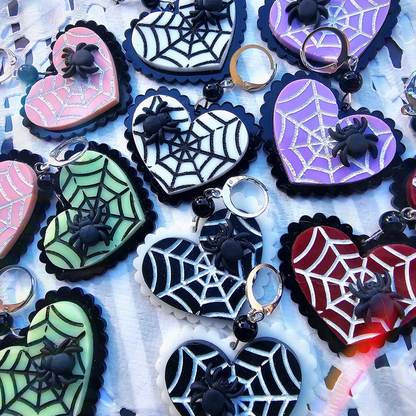 Elegant Spiderweb Earrings | Halloween Earrings | Heart Earrings | Spider Earrings | Pastel Halloween