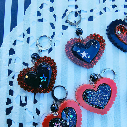 Red Halloween Heart Earrings | Goth Earrings | Gothic Lolita Earrings | Black and Red Heart