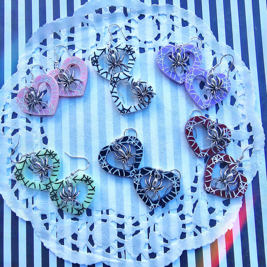 Heart Spiderweb Earrings | Halloween Earrings | Heart Earrings | Spider Earrings | Pastel Halloween