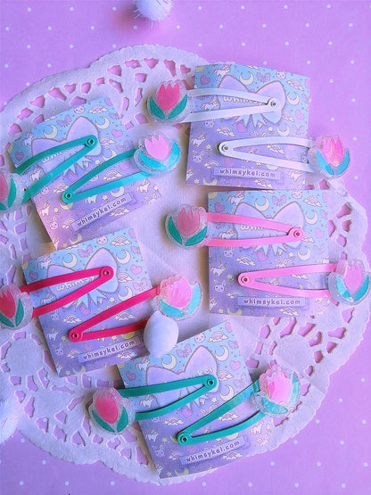 Pastel Tulip Barrettes | Flower Barrettes | Pink Tulip Clips | Cottage Core Clips | Spring Barrettes| Summer Hair clip| Easter Hair Clip