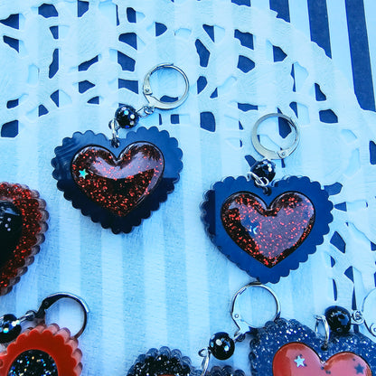 Red Halloween Heart Earrings | Goth Earrings | Gothic Lolita Earrings | Black and Red Heart
