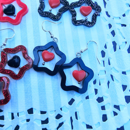 Red Halloween Star Earrings | Goth Earrings | Gothic Lolita Earrings | Black and Red Stars