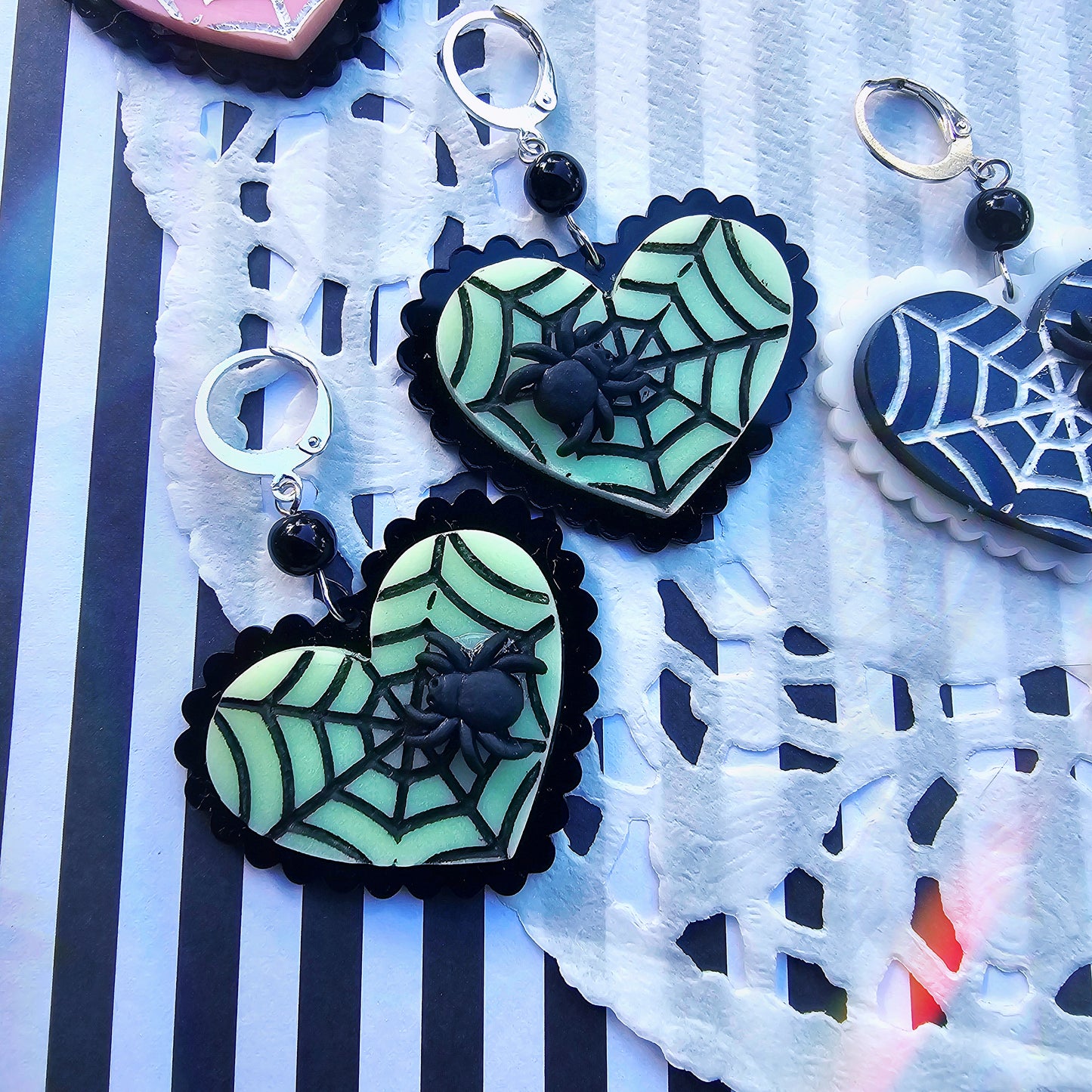 Elegant Spiderweb Earrings | Halloween Earrings | Heart Earrings | Spider Earrings | Pastel Halloween