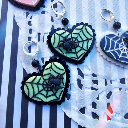 Elegant Spiderweb Earrings | Halloween Earrings | Heart Earrings | Spider Earrings | Pastel Halloween