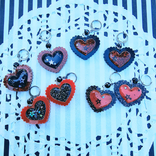 Red Halloween Heart Earrings | Goth Earrings | Gothic Lolita Earrings | Black and Red Heart