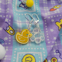 Rubber Ducky Earrings | Yellow Duck Earrings | Kitschy Earrings | Bubble Earrings | Mismatch Earrings