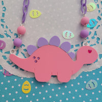 Pink Stegosaurus Necklace | Pink Dinosaur Necklace | Pink Dino Necklace | Dino Kei Necklace | Dino Core | Kawaii Dino