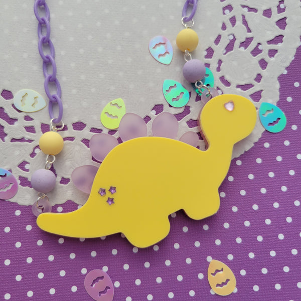 Yellow Stegosaurus Necklace | Yellow Dinosaur Necklace | Yellow Dino Necklace | Kawaii Dinosaur | Dino Kei Necklace | Dino Core
