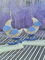 Pearly White Moon Earrings | Pastel Goth Earrings | Halloween Earrings | Spooky Bat Earrings | Moon Chandelier Earrings | Gothic Lolita Earrings