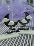 Sparkly Black Moon Earrings | Halloween Earrings | Spooky Bat Earrings | Moon Chandelier Earrings | Gothic Lolita Earrings