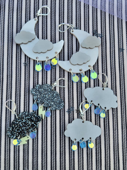 Rainy Moon Earrings | Rain Cloud Earrings | Summer Earrings | Moon Chandelier Earrings