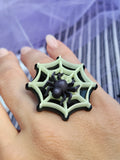 Glow in the Dark Spiderweb Ring | Large Web Ring | Halloween Ring | Spider Ring | Gothic Lolita Ring