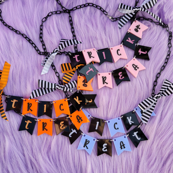 Trick or Treat Necklace | Halloween Banner Necklace | Halloween Necklace | Pennant Necklace | Gothic Lolita Necklace