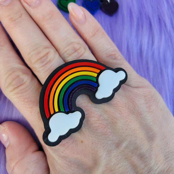 Bright Rainbow Ring | Rainbow Statement Ring | Decora Kei Ring | Elegant Lolita Ring