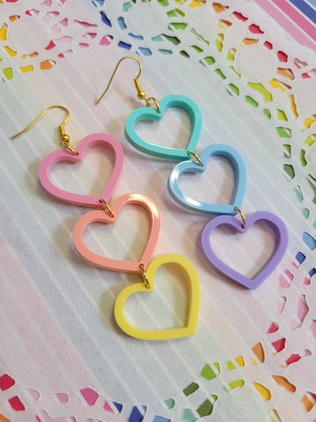Pastel Rainbow Fairy Kei Earrings | Pastel Heart Earrings | Rainbow Earrings | Pastel Earrings | Soft Hearts | Heart Dangling Earrings