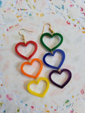 Rainbow Decora Kei Earrings | Rainbow Heart Earrings | Rainbow Earrings | Decora Earrings | Bright Hearts | Heart Dangling Earrings