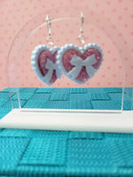 Blue and Pink Scallop Heart Earrings | Pastel Glittery Earrings | Sweet Lolita Earrings | Larme Kei Earrings | Gyaru Earrings