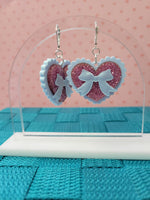 Blue and Pink Scallop Heart Earrings | Pastel Glittery Earrings | Sweet Lolita Earrings | Larme Kei Earrings | Gyaru Earrings