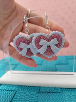 Blue and Pink Scallop Heart Earrings | Pastel Glittery Earrings | Sweet Lolita Earrings | Larme Kei Earrings | Gyaru Earrings