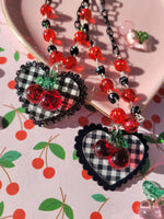 Black Gingham Necklace | Sweet Cherry Necklace | Red Cherry | Summer Necklace | Classic Lolita Necklace